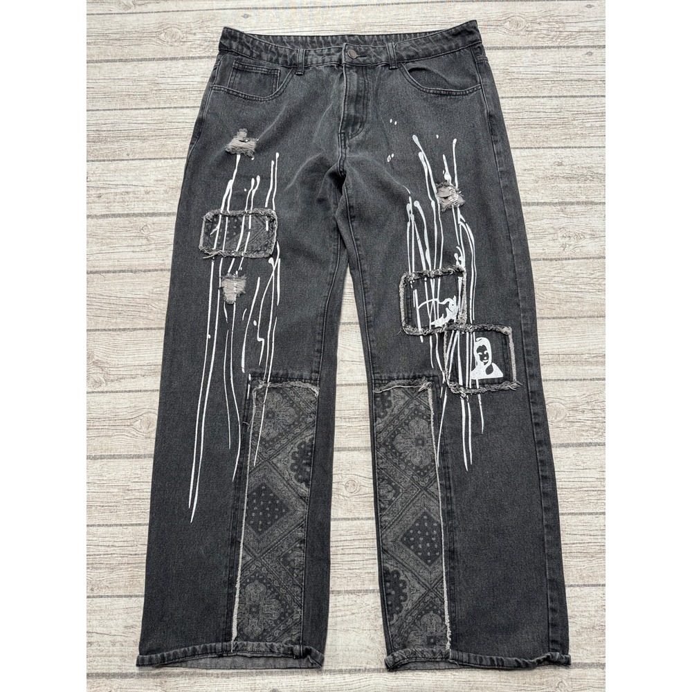 Method To The Madness Jeans Men's 34 Gray Paint Splatter Distressed Streetwear